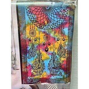 Dream Catcher Tapestry Tie Dye 52x80 Feathers Boho Meditation Hippie Yoga New
